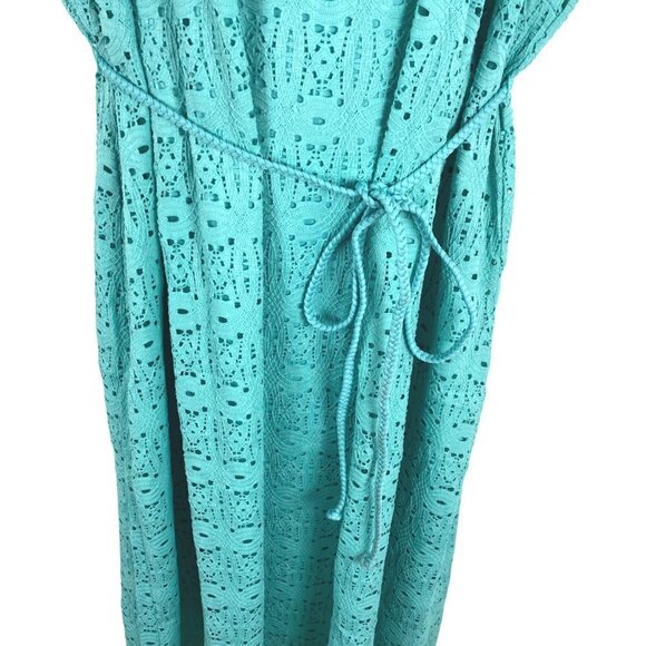 Catherines Dress Women's 4X Eyelet Turquoise Sleeveless Tie Waist NWT DR-1085 - Picture 5 of 14